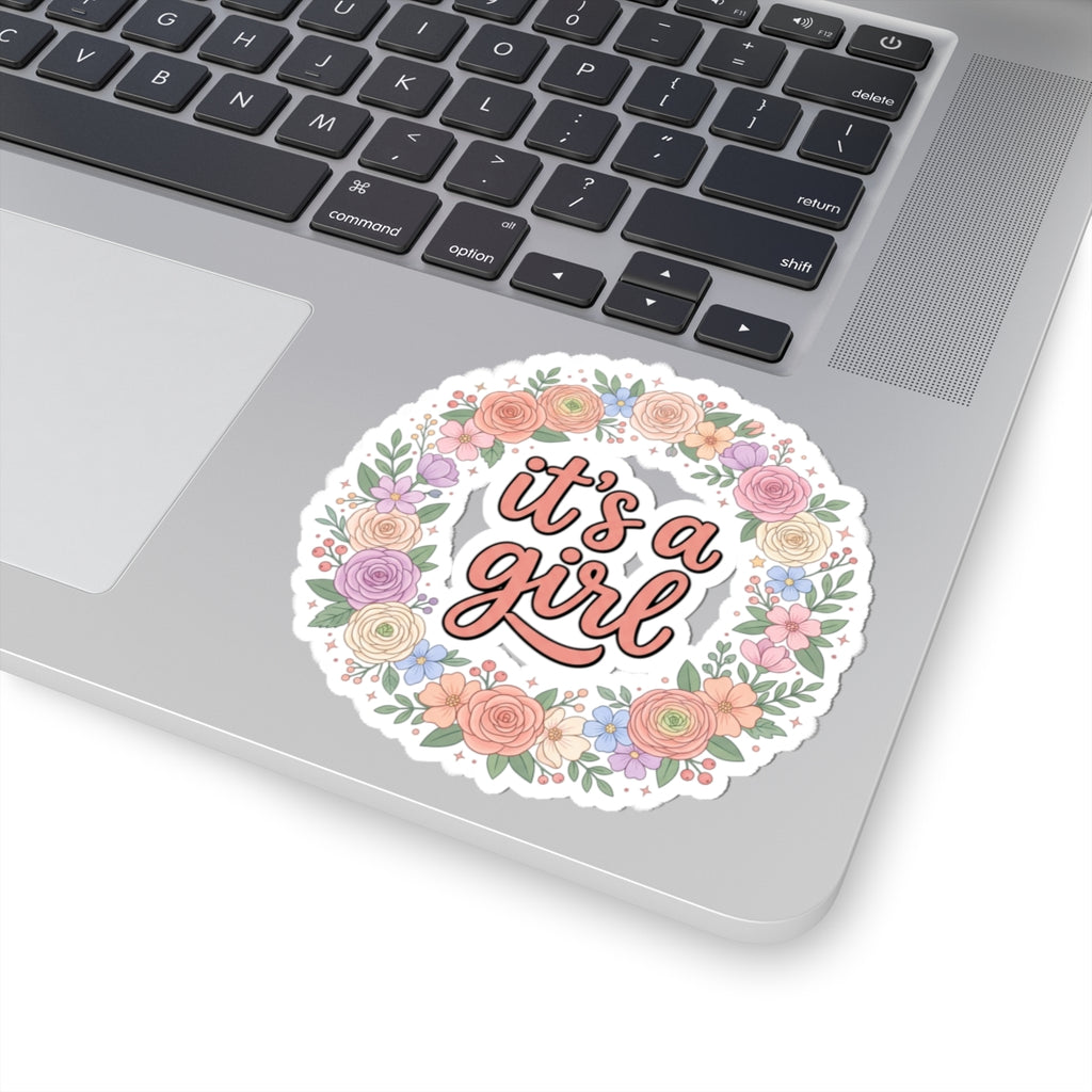 It's a Girl Floral Sticker — Baby Shower Announcement Kiss-Cut Sticker