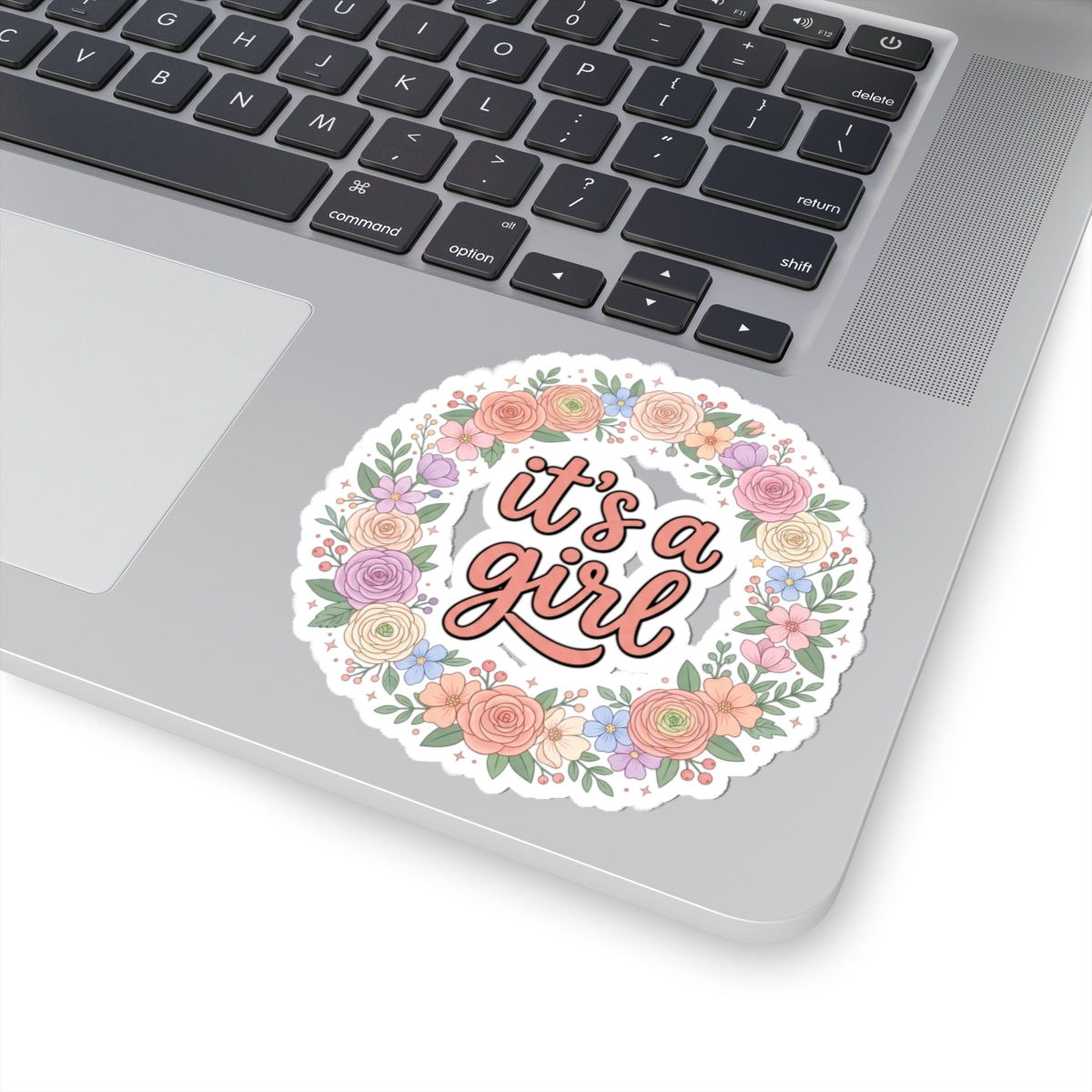 It's a Girl Floral Sticker — Baby Shower Announcement Kiss-Cut Sticker