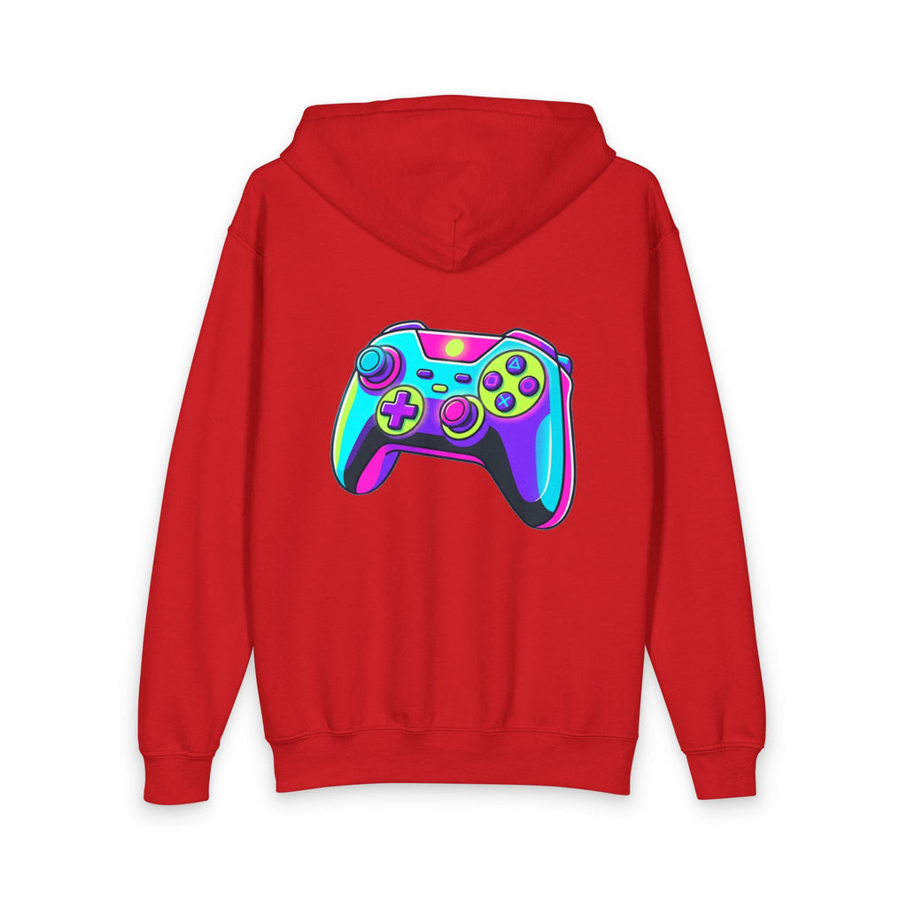 Youth Gamer Zip-Up Hoodie — Neon Retro Game Controller Design