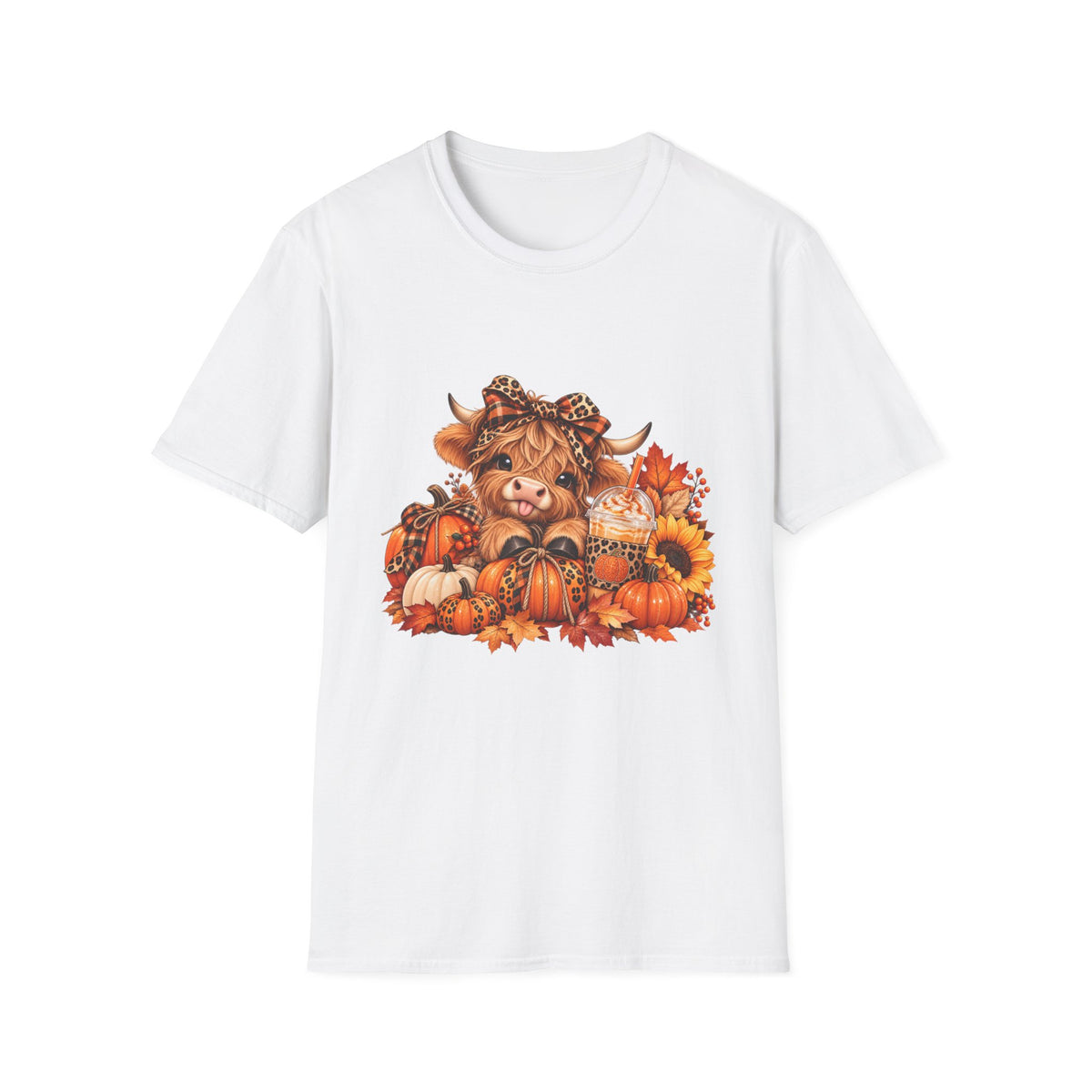 Cute Autumn Highland Cow Pumpkin Harvest T-Shirt