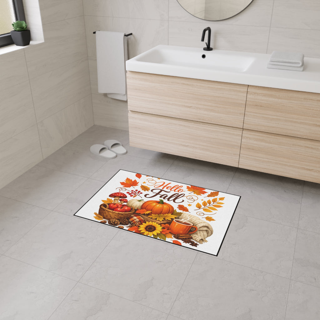 Hello Fall Heavy Duty Floor Mat — Autumn Pumpkin & Leaves Doormat