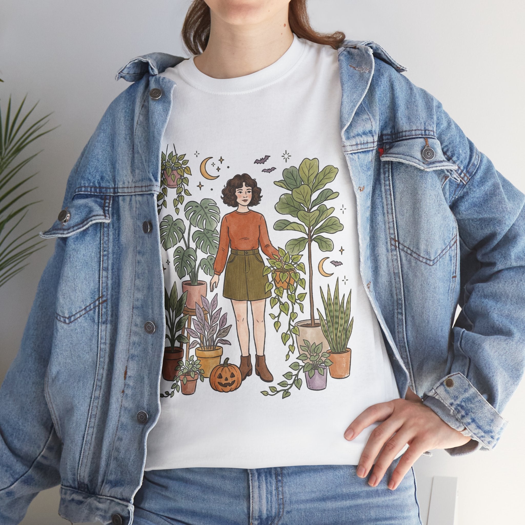 Plant Lover Graphic Tee — Woman Surrounded by Houseplants