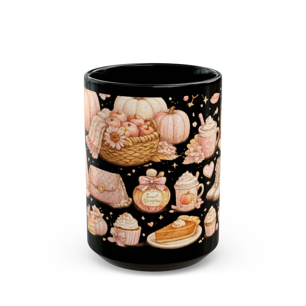 Autumn Cozy Pattern Mug — Pumpkin, Lantern & Warm Dessert Black Coffee Cup