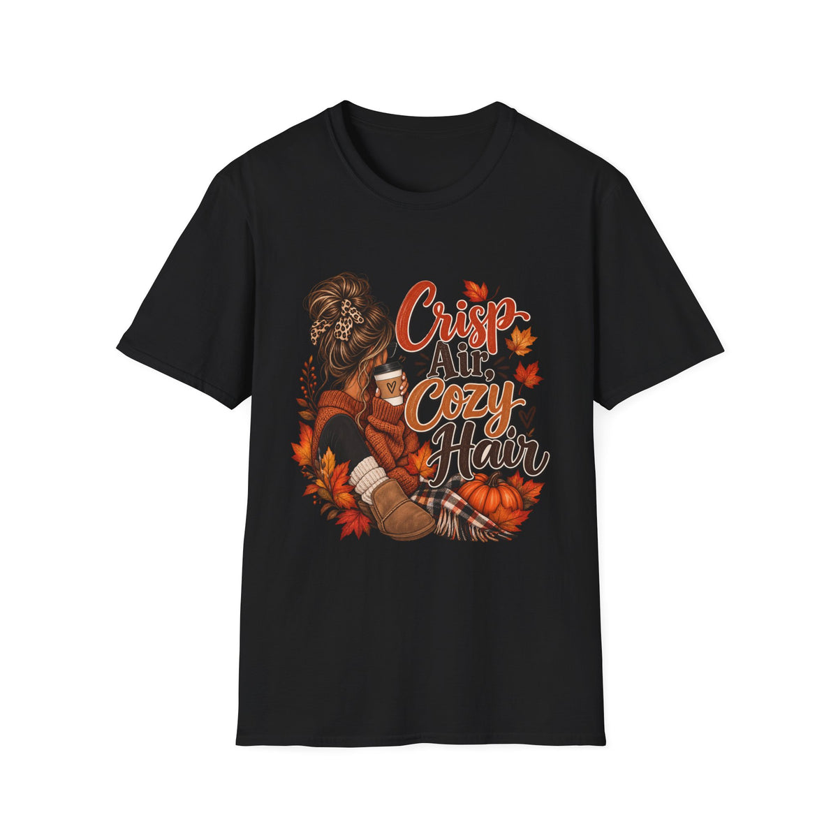 Cozy Fall Tee - "Crisp Air, Cozy Hair" Autumn Graphic T-Shirt