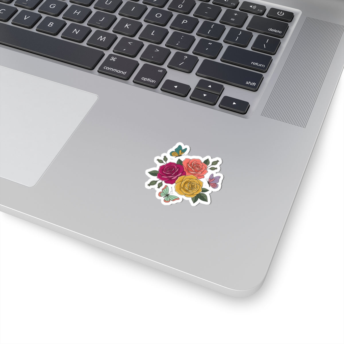 Floral Rose Bouquet Kiss-Cut Sticker — Colorful Roses & Butterflies Vinyl Decal