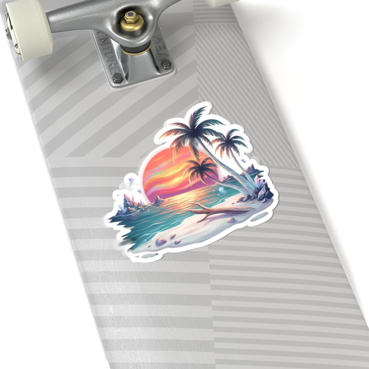 Beach Sunset Sticker — Tropical Palm Paradise Kiss-Cut Decal