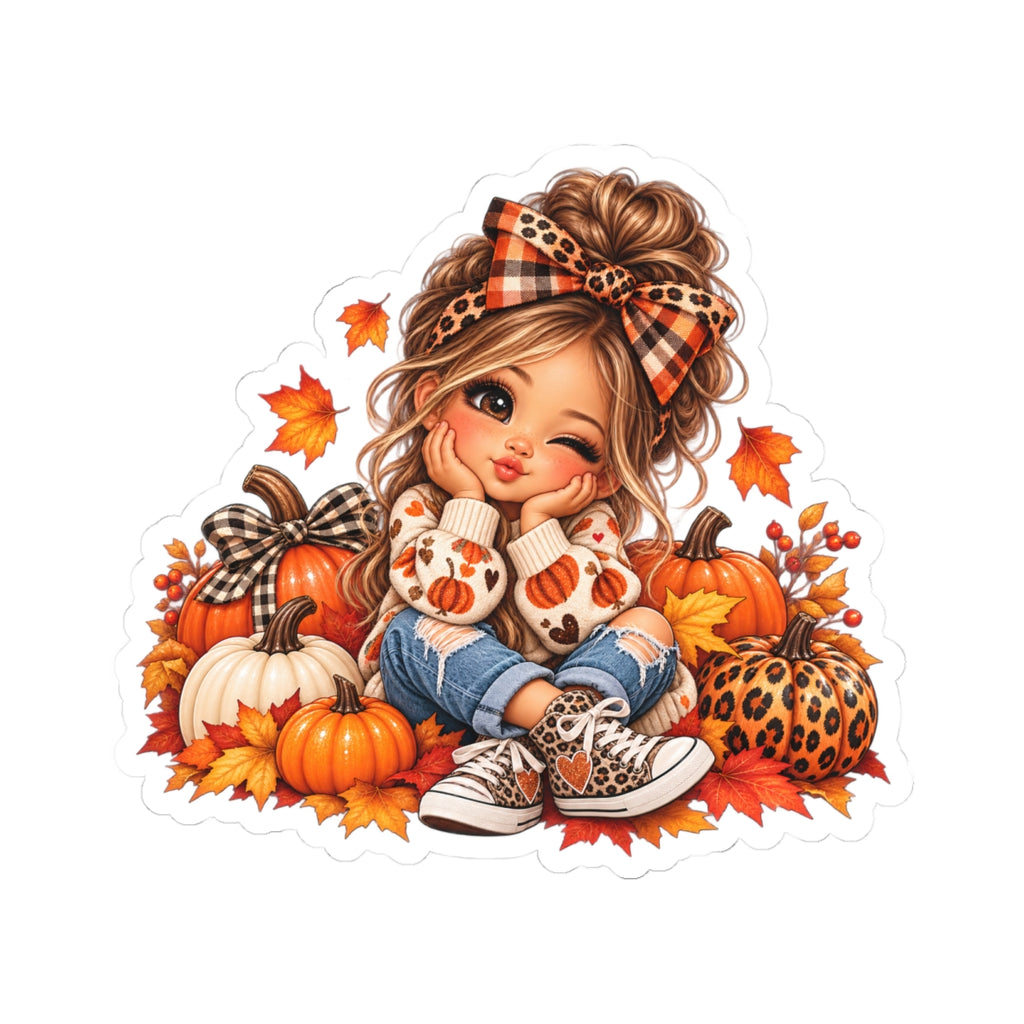 Fall Pumpkin Girl Kiss-Cut Sticker