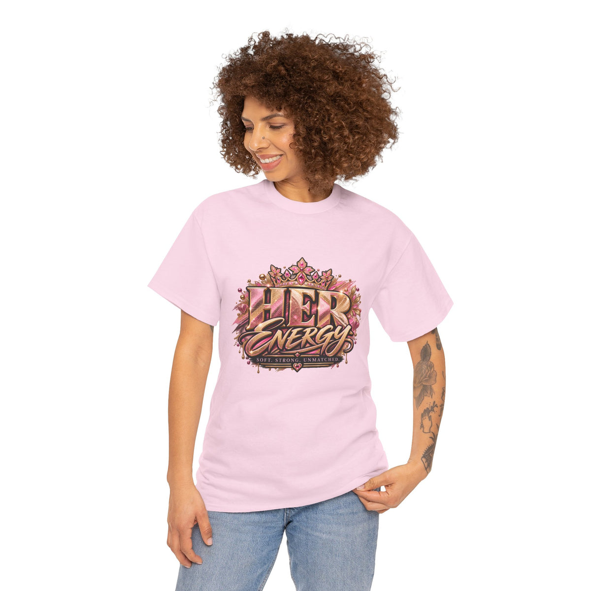 Her Energy Graphic Tee — Empowering Floral Typography Shirt