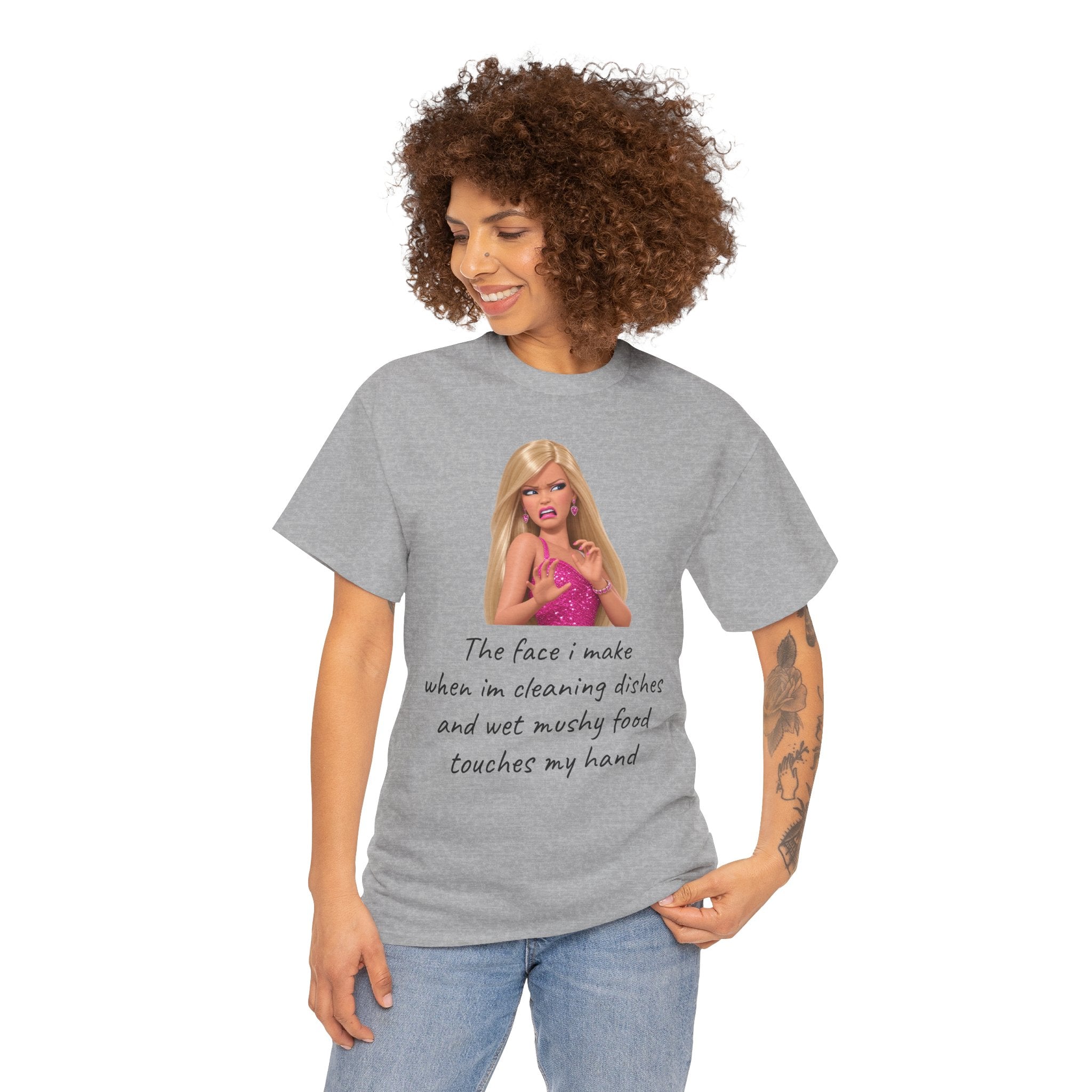 Novelty T-Shirt — "The Face I Make" Funny Barbie Dishwashing Quote Tee
