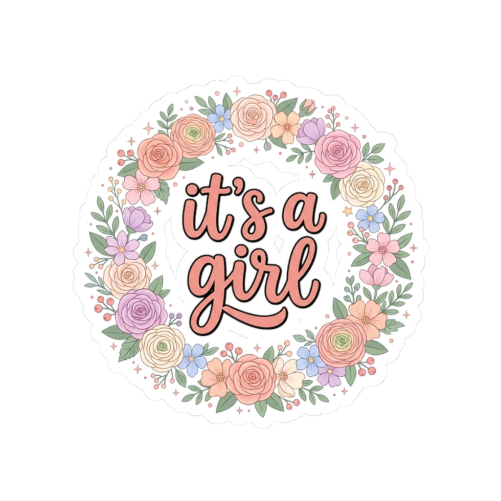 It's a Girl Floral Sticker — Baby Shower Announcement Kiss-Cut Sticker