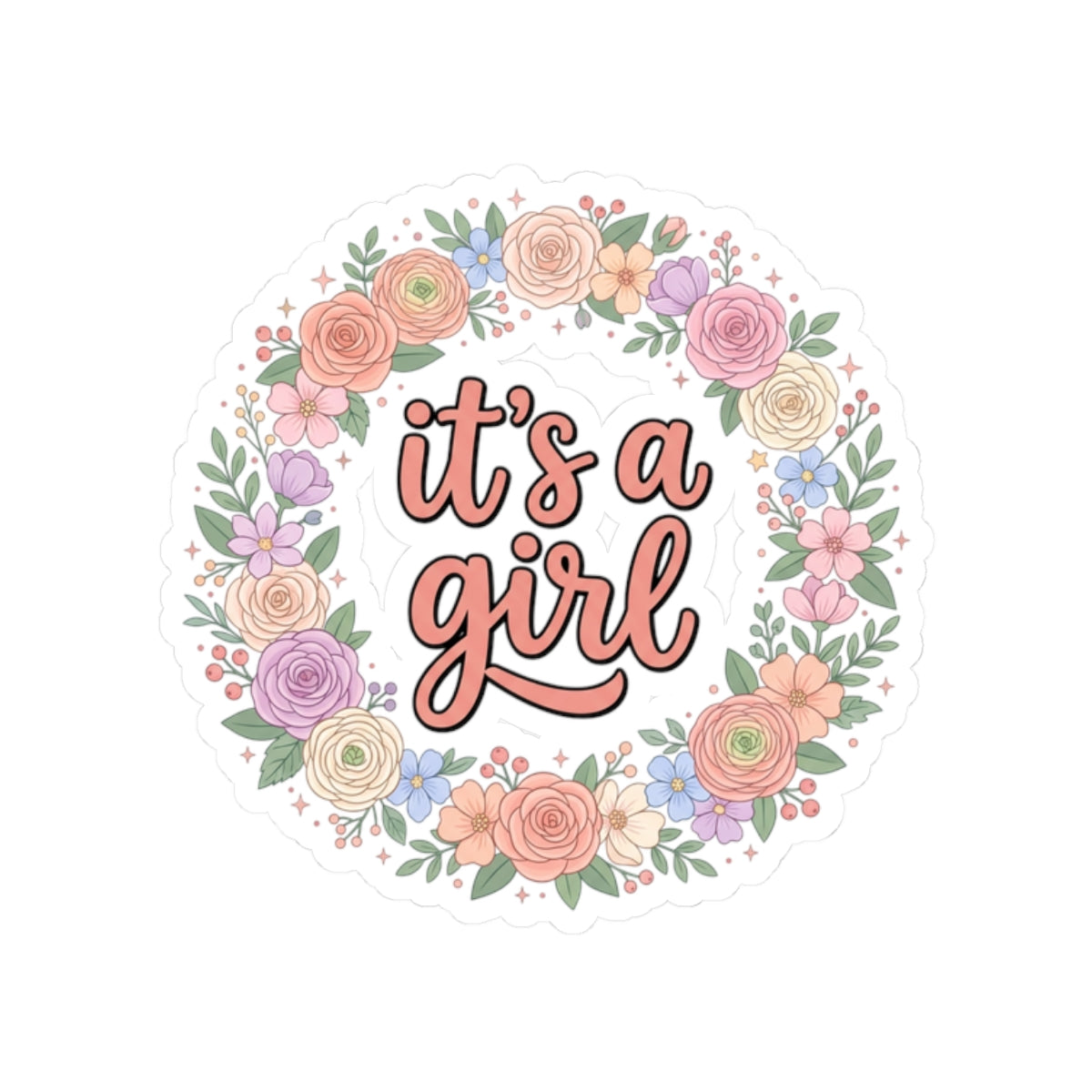 It's a Girl Floral Sticker — Baby Shower Announcement Kiss-Cut Sticker