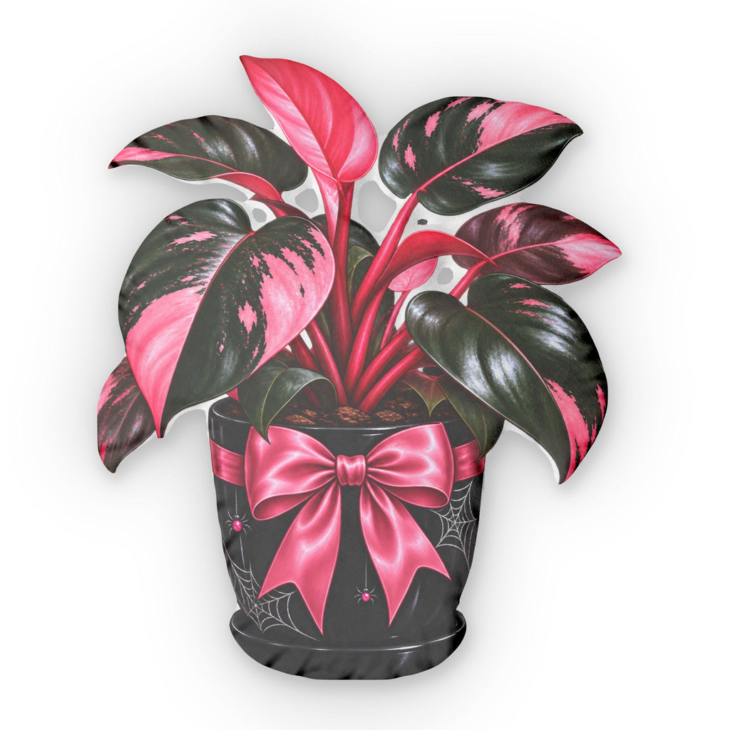 Pink Princess Philodendron Shaped Pillow — Botanical Decorative Cushion