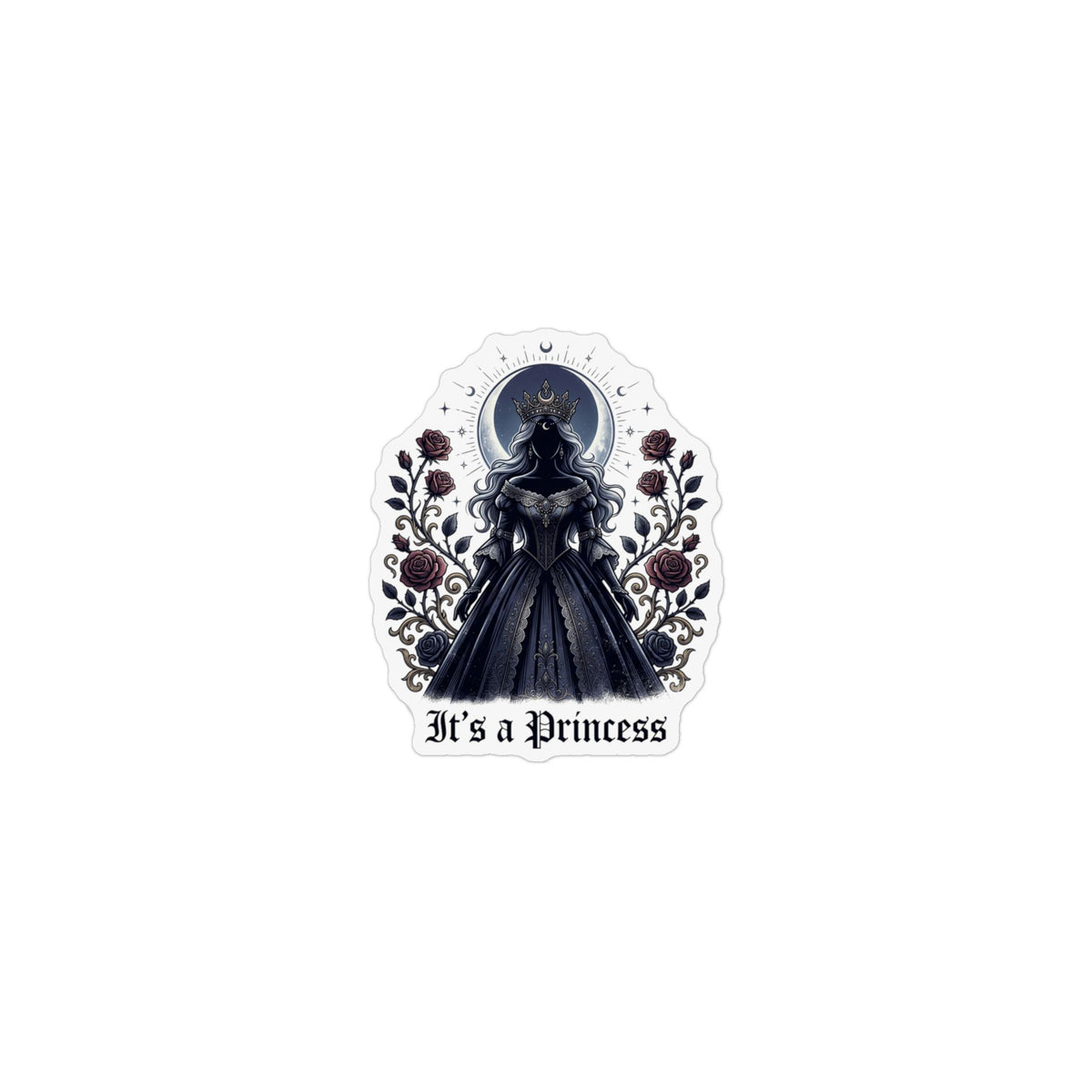 Gothic "It's a Princess" Custom Shape Magnet — Dark Princess Floral Fridge Sticker