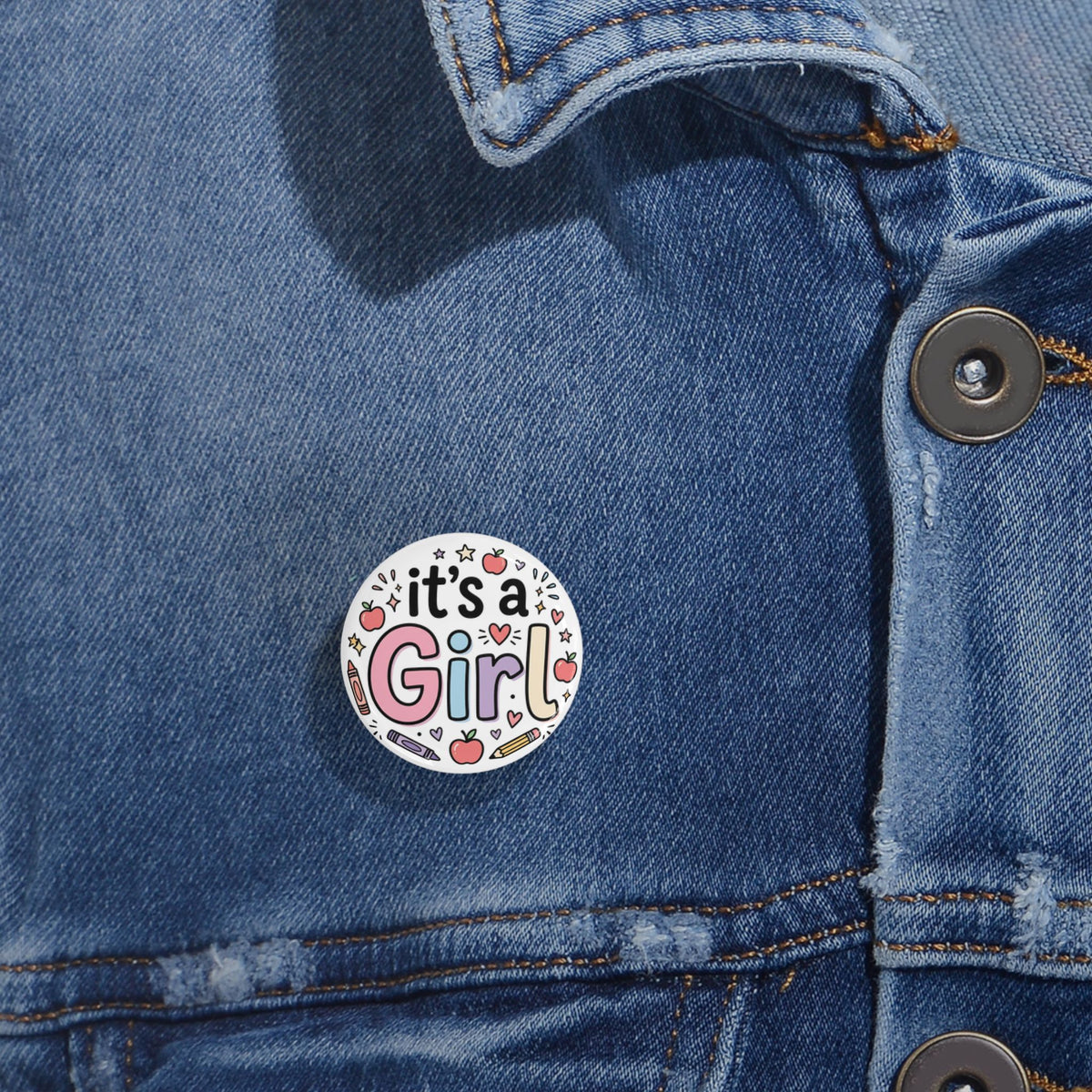 It's a Girl Round Pin — Cute Baby Shower Announcement Button