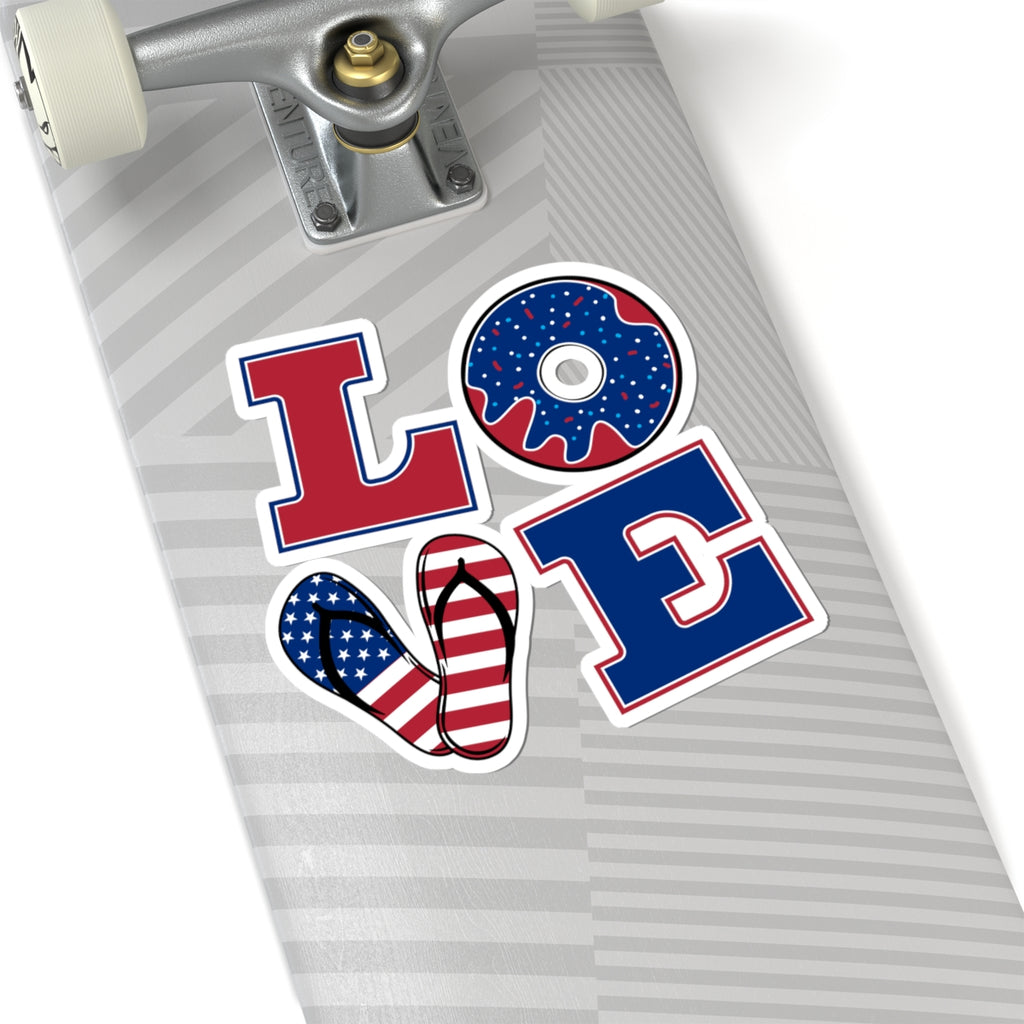 LOVE Patriotic Kiss-Cut Sticker Set — American Flag Flip-Flop, Donut & Letter Decals