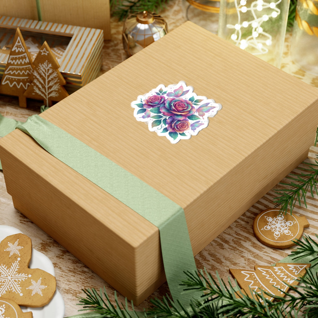 Iridescent Rose Bouquet Sticker — Kiss-Cut Floral Laptop Decal