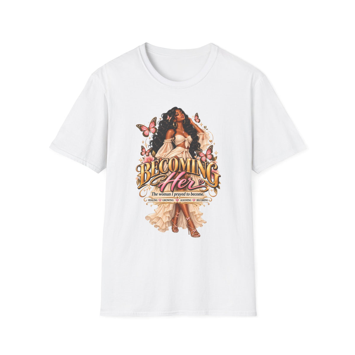 Becoming Her T-Shirt — Empowering Woman Butterfly Graphic Tee