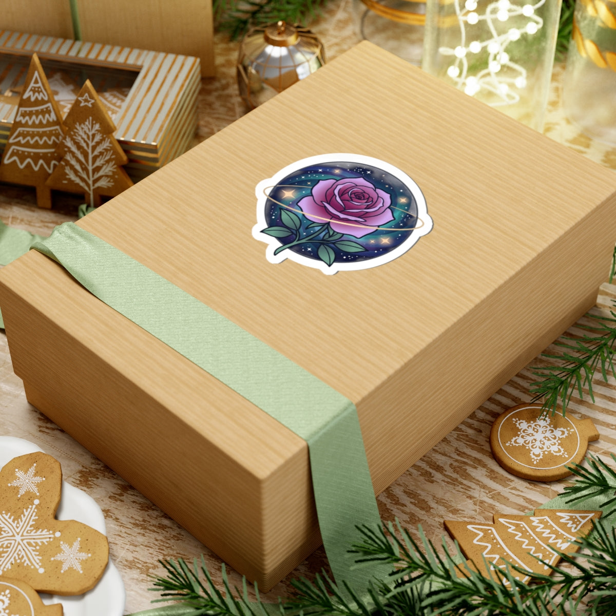 Cosmic Rose Kiss-Cut Sticker — Purple Galaxy Flower Sticker