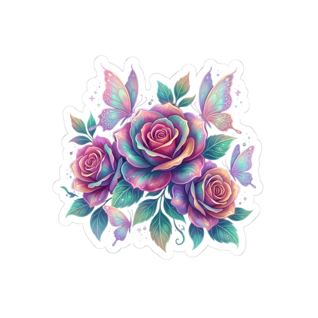 Iridescent Rose Bouquet Sticker — Kiss-Cut Floral Laptop Decal