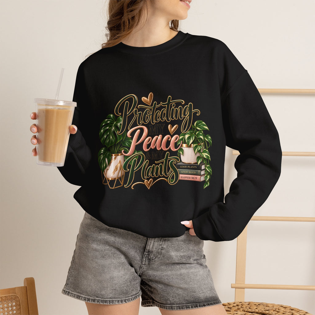 Plant Lover Sweatshirt — "Protecting My Peace & My Plants" Cozy Crewneck