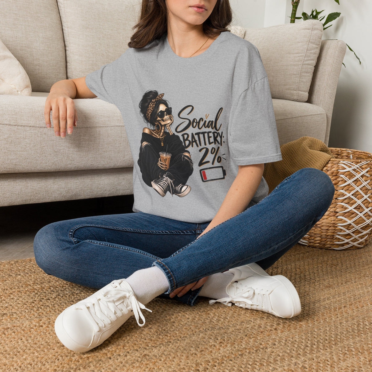 T-Shirt — Social Battery 2% Graphic Tee (Funny Introvert Shirt)