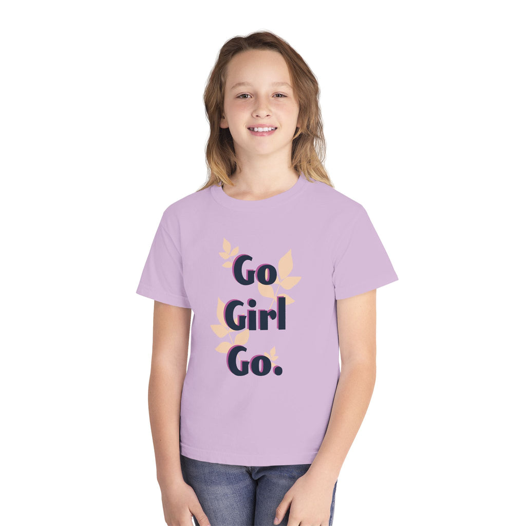 Go Girl Go Youth Tee — Motivational Floral Graphic Shirt for Girls