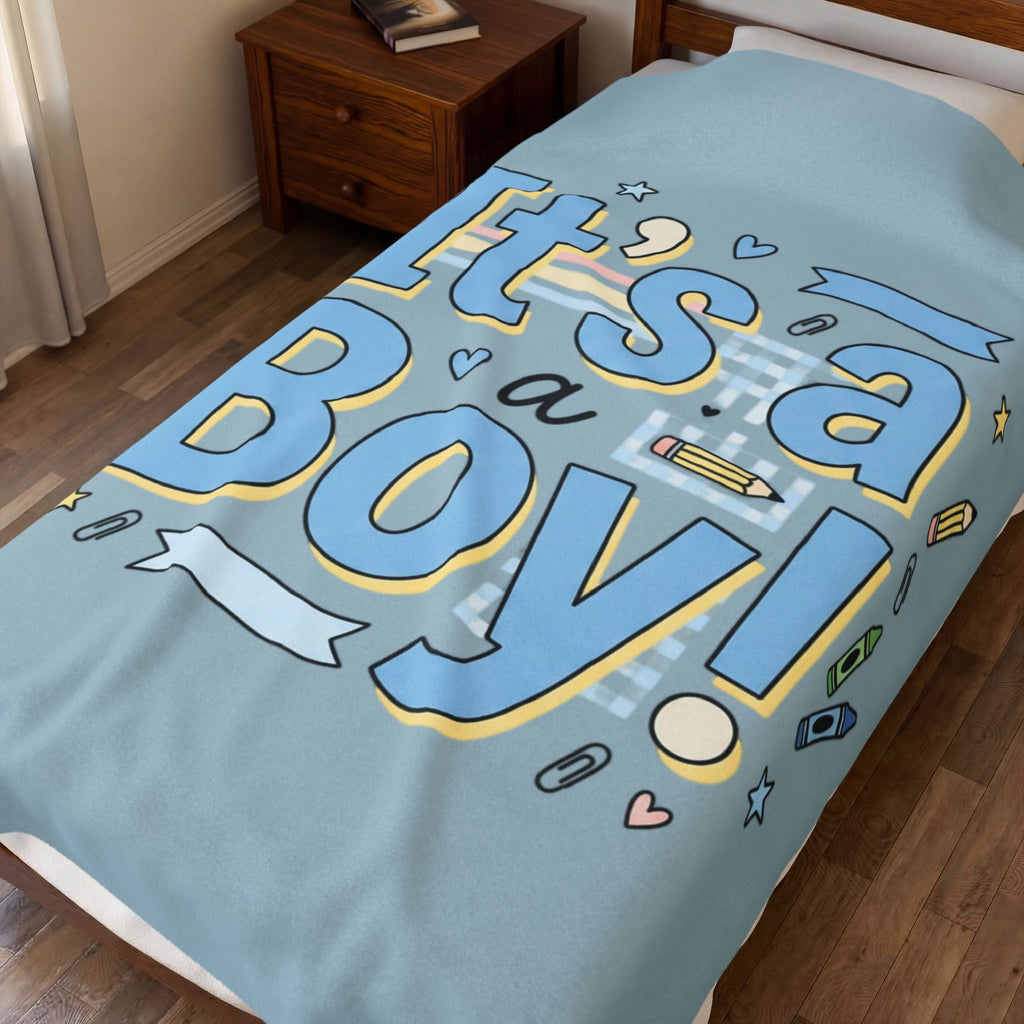 It's a Boy Velveteen Plush Blanket – Baby Shower Newborn Gift