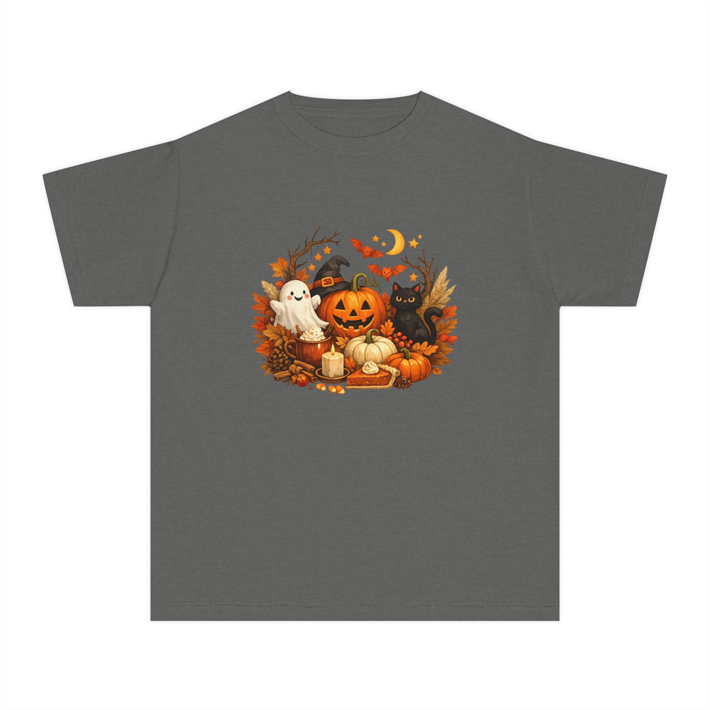 Kids' Halloween Pumpkin Patch Tee — Cute Ghost & Black Cat Fall Shirt