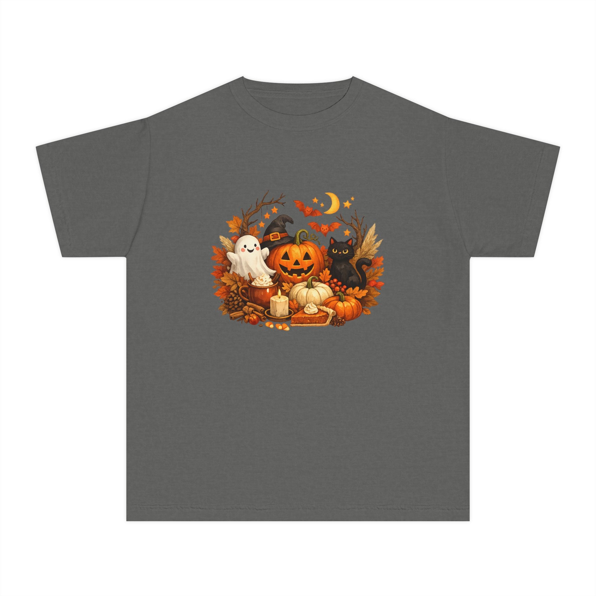 Kids' Halloween Pumpkin Patch Tee — Cute Ghost & Black Cat Fall Shirt