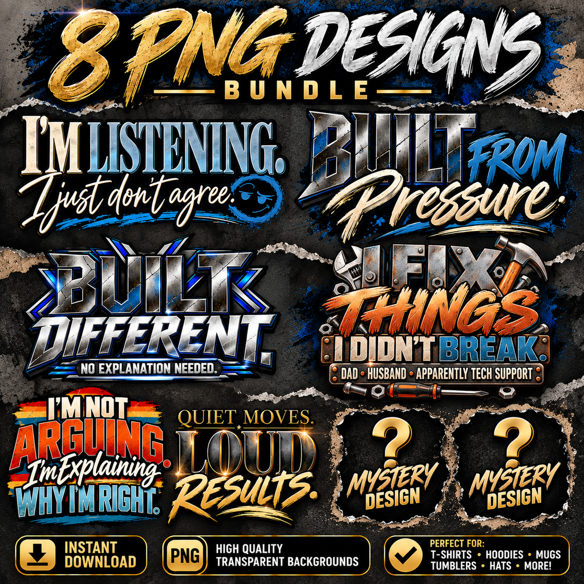 8 PNG designs bundle for MEN