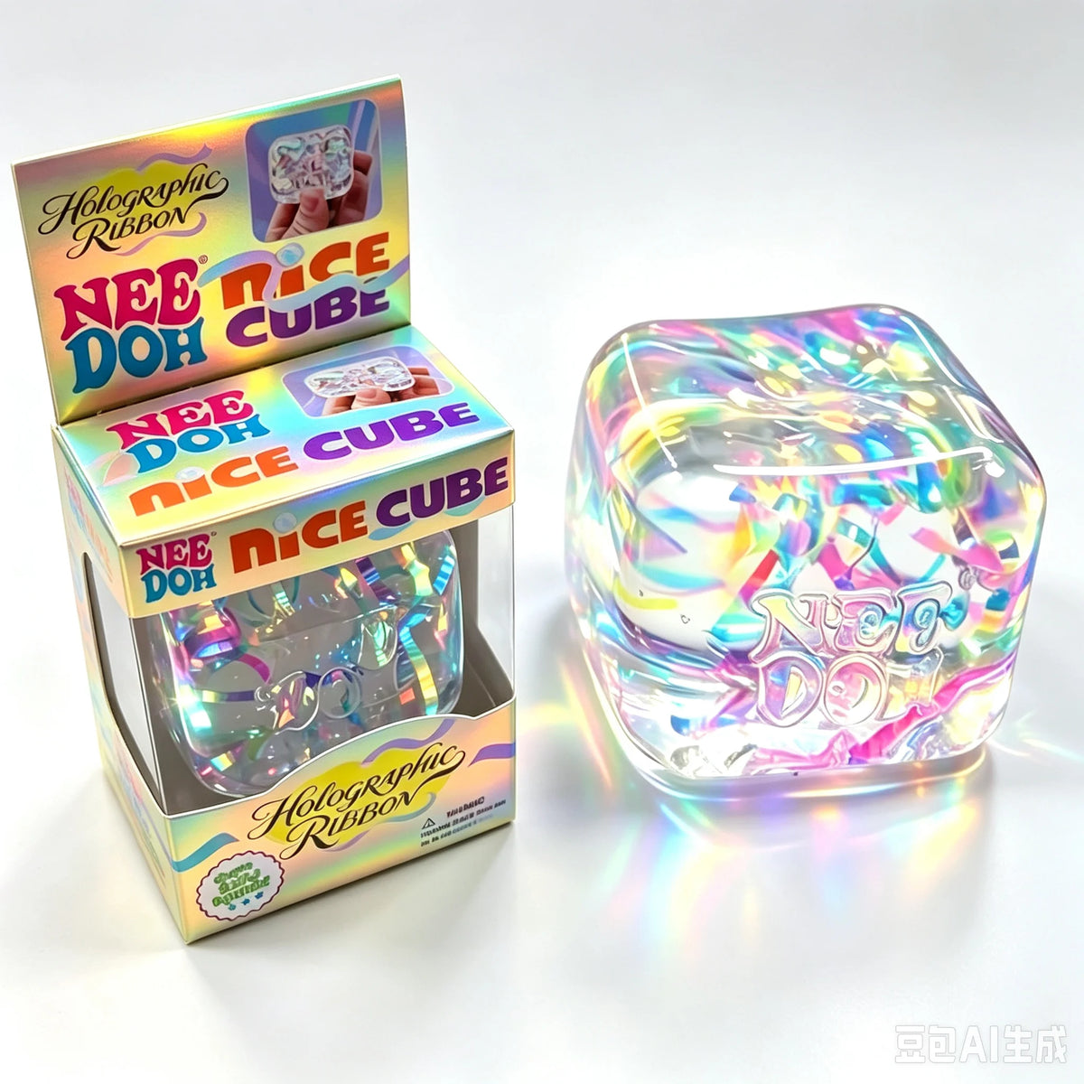 Needoh Holographic Ribbon Squeeze Sensory Colorful Knead Stretch