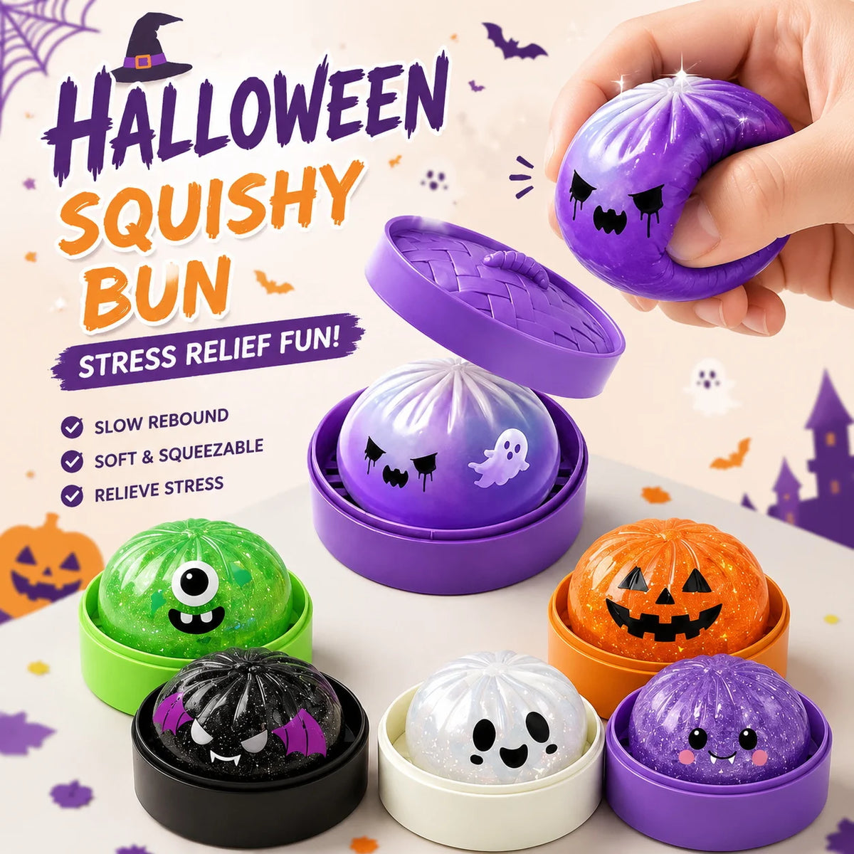 Halloween Dumpling Stress Toy Glitter Halloween Dumpling Pressure Dumpling Squishie Stress Relief Fidget Toy for Adults Gift