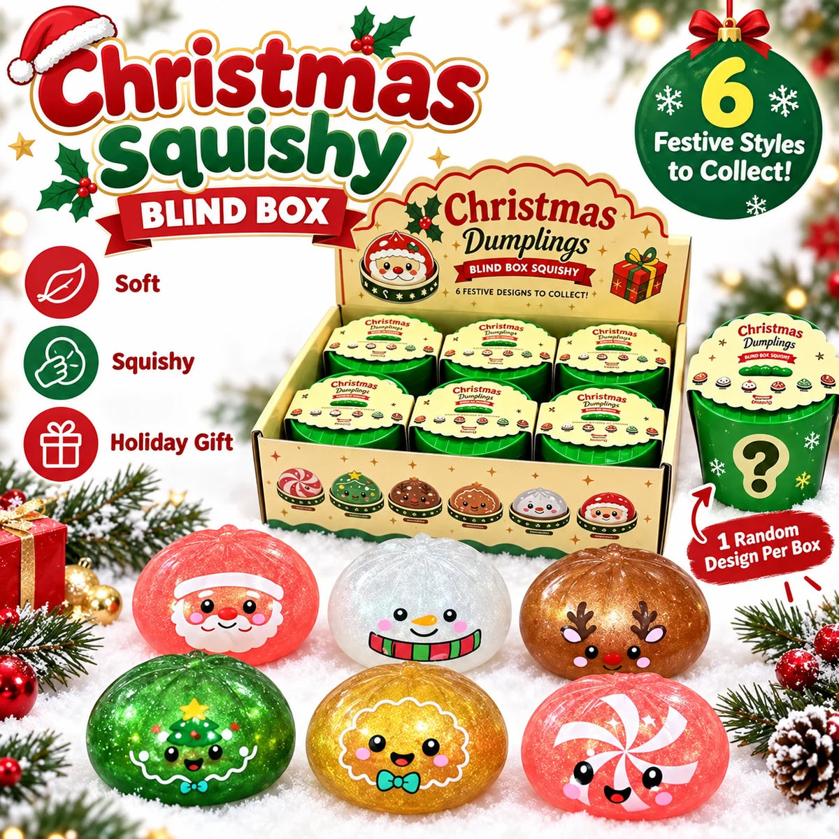 1-5PCS Christmas Dumpling Squishy Blind Box