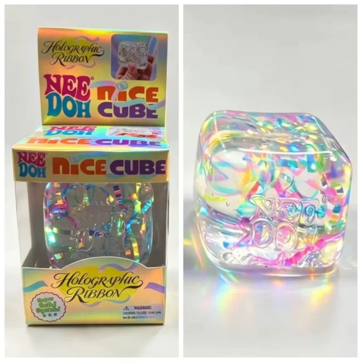 Needoh Holographic Ribbon Squeeze Sensory Colorful Knead Stretch
