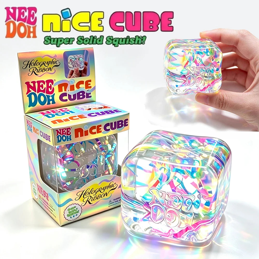 Needoh Holographic Ribbon Squeeze Sensory Colorful Knead Stretch